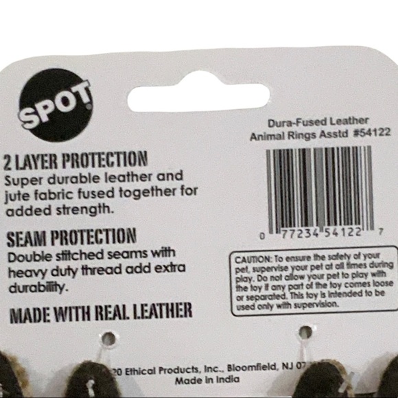 SPOT Ethical Pet Dura-Fused Leather Animal Tough Rope Ring Dog Toy, Fox … - Picture 4 of 5